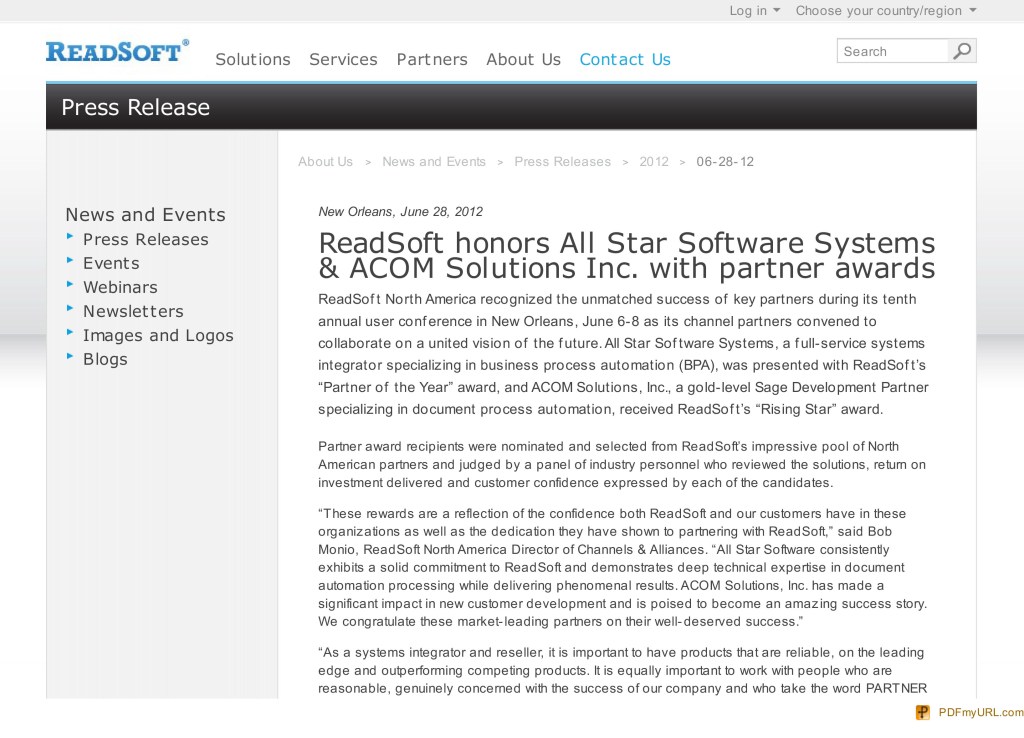 Readsoft Press Release